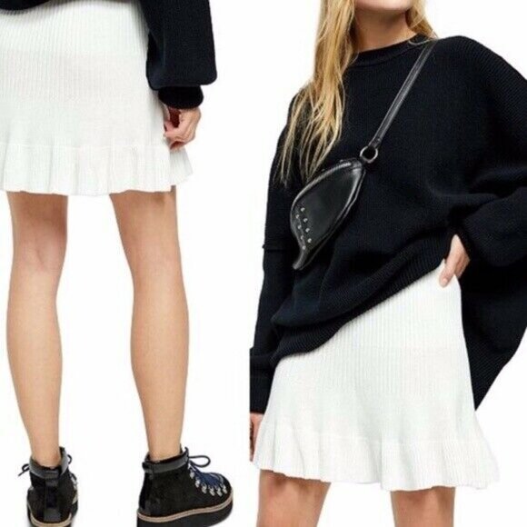 Free People Solid Gold Ribbed Knit Pull-on Skirt S - Picture 1 of 7